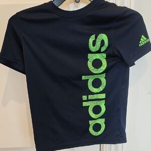 Adidas Kids Tee in Navy with Vibrant Green Accents